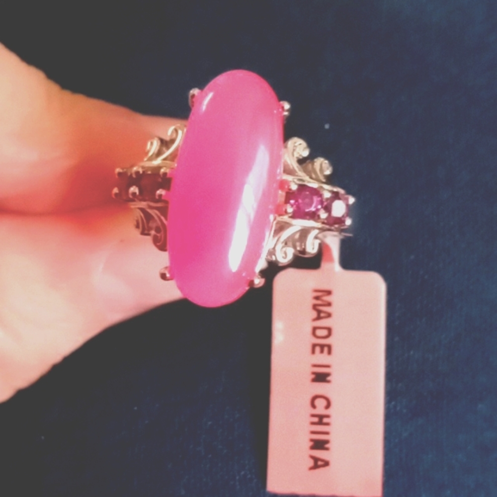 BURMESE PINK JADE, ORISSA RHODOLITE GARNET RING - Picture 6 of 7